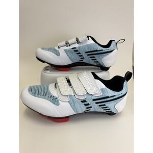 Unbranded Indoor Cycling Shoes Light Blue White Knit Look Delta Cleats Mens 5.5